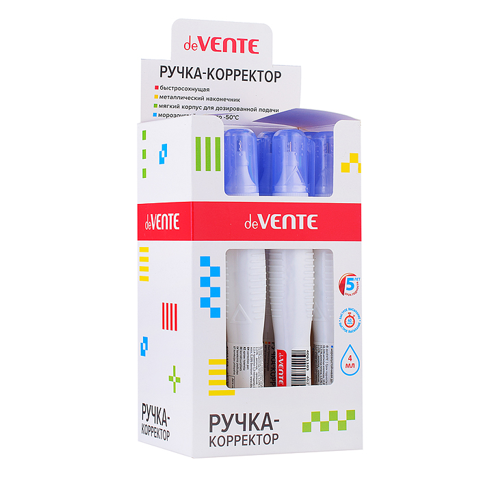 Фото к товару Ручка-корректор 04 мл, быстросохнущая, в ручке, в картонном дисплее Ручка-корректор 04 мл, быстросохнущая, в ручке, в картонном дисплее