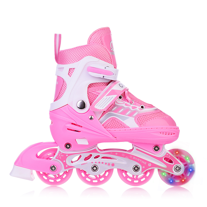 Фото к товару Роликовые коньки U001750Y раздвижные, PU колёса со светом, размер M, розовые, в сумке Роликовые коньки U001750Y раздвижные, PU колёса со светом, размер M, розовые, в сумке