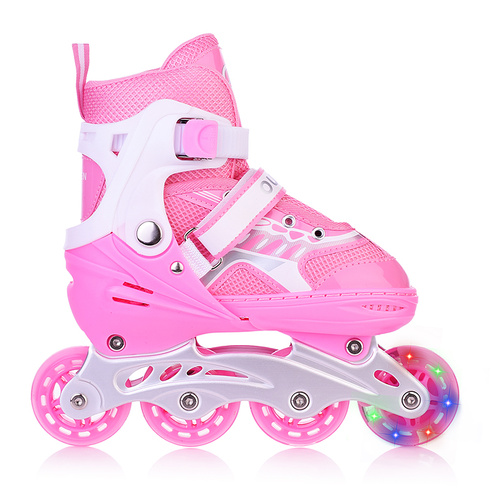 Фото к товару Роликовые коньки U001750Y раздвижные, PU колёса со светом, размер M, розовые, в сумке Роликовые коньки U001750Y раздвижные, PU колёса со светом, размер M, розовые, в сумке