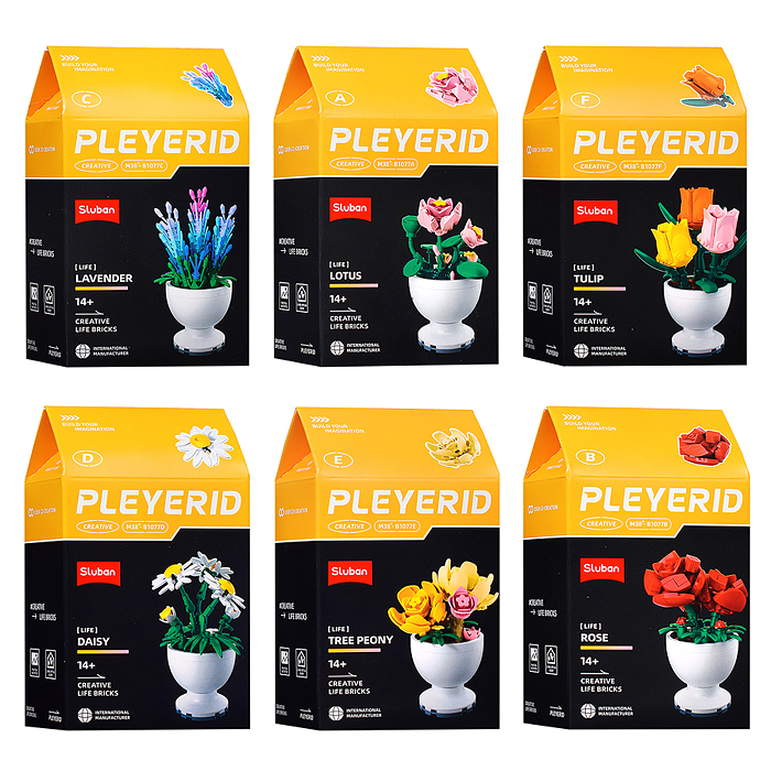 Конструктор M38-B1077 "Цветы в горшке" в ассортименте, (упак. 6шт.) в коробке