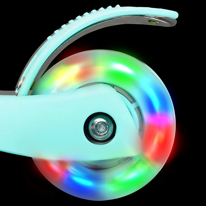 Самокат 3-х колесный ROCKET,колеса PU со светом, ABEC 7, бирюзовый