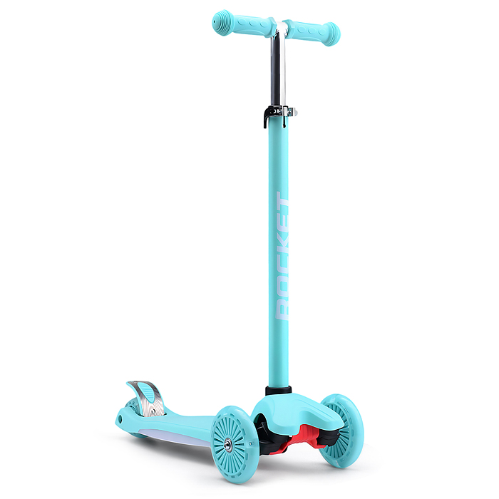 Самокат 3-х колесный ROCKET,колеса PU со светом, ABEC 7, бирюзовый