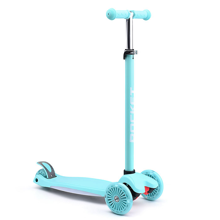 Самокат 3-х колесный ROCKET,колеса PU со светом, ABEC 7, бирюзовый