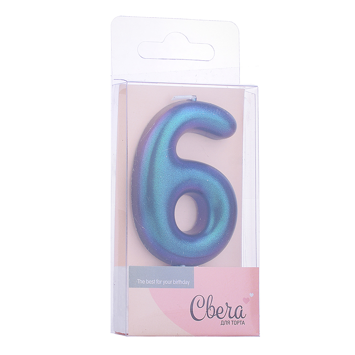 Свеча Цифра, 6, Фантом, Хамелеон, 4*6 + 2,5 см, 1 шт. с держат.