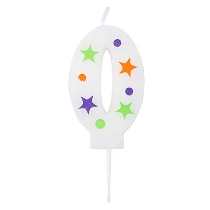 Свеча -цифра "0" Звезды 5см/V