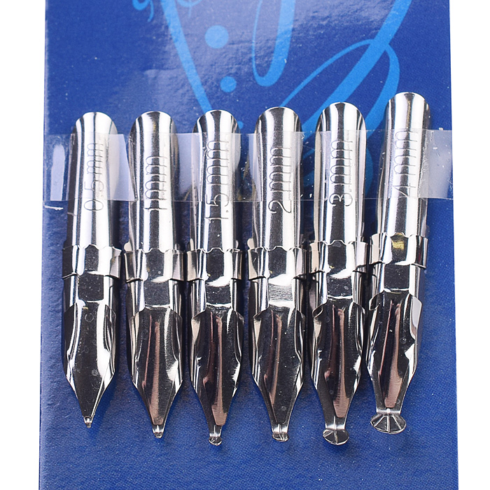 Перья орнаментальные "Art" 6 шт, ширококонечные, размер 0,5, 1, 1,5, 2, 3, 4 мм, с держател