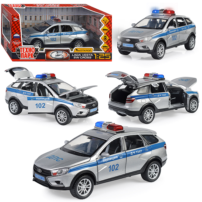 Машина металл LADA Sw Cross Полиция 17,5 см, (двери,свет-звук) в коробке Машина металл LADA Sw Cross Полиция 17,5 см, (двери,свет-звук) в коробке