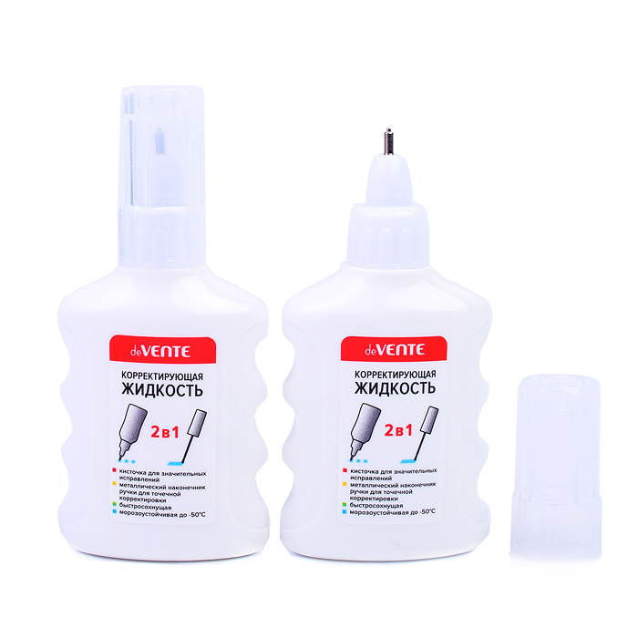 Корректирующая жидкость 2 в 1, 13 мл, быстросохнущая, в бутылочке с кисточкой и металлическ