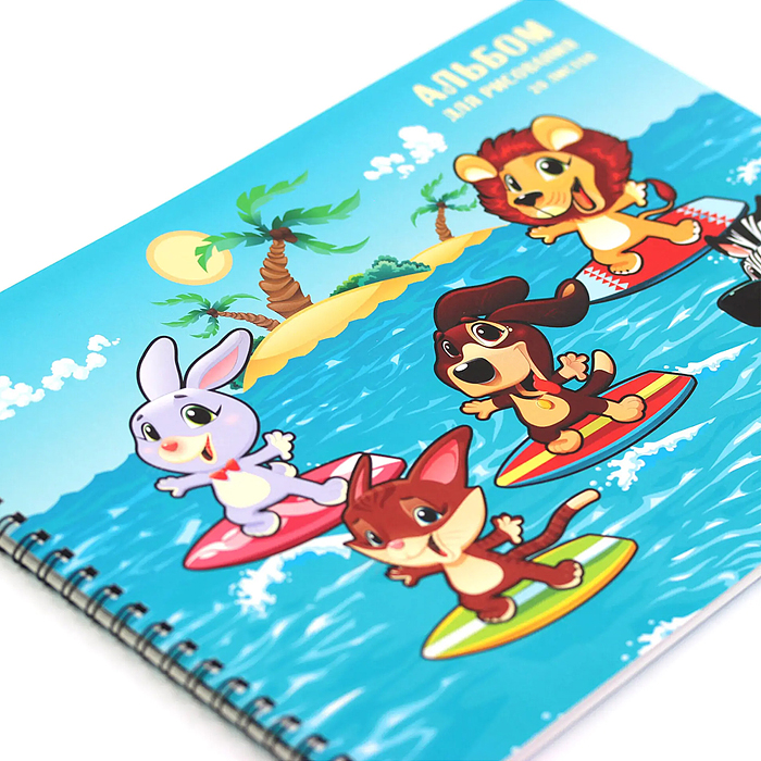 Альбом для рисования 20 л. "Зверята-серферы" гребень