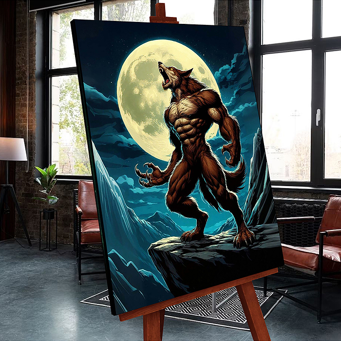 Картина по номерам со светящейся краской 40х50 "Человек- волк" чёрный холст (17 цветов)