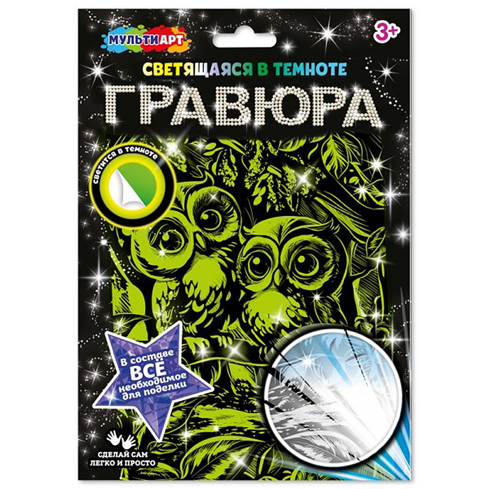 Гравюра, светящаяся в темноте "Совушки" 18*24 см. Гравюра, светящаяся в темноте "Совушки" 18*24 см.