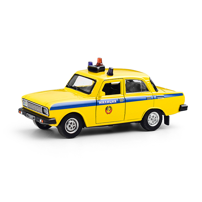 Машина металл ретро-модель Милиция,12,5см,св-зв, перед. дв.,инер.,желтый, кор. 