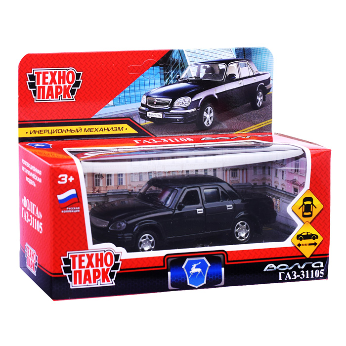 Машина металл ГАЗ -31105 «Волга» 12 см, (двери, багаж, черный)инерц, в коробке