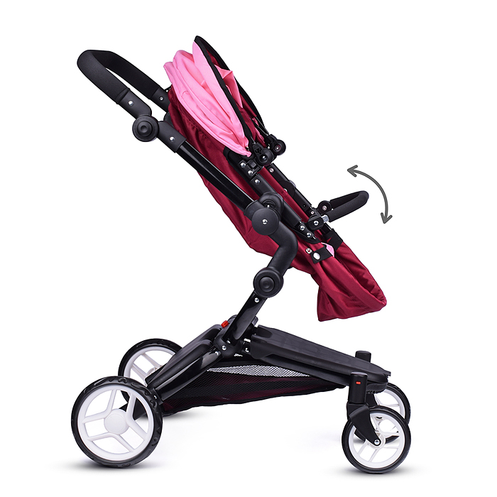 Коляска для кукол 9641 металлическая, регулируемая ручка, с корзиной, цвет розовый