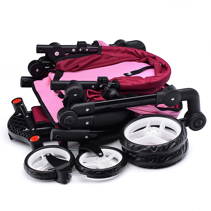 Коляска для кукол 9641 металлическая, регулируемая ручка, с корзиной, цвет розовый