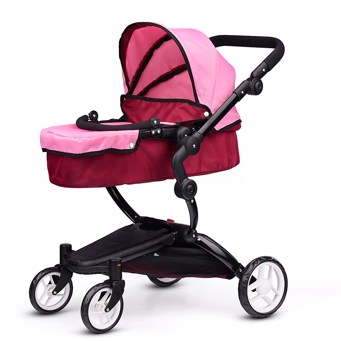 Коляска для кукол 9641 металлическая, регулируемая ручка, с корзиной, цвет розовый