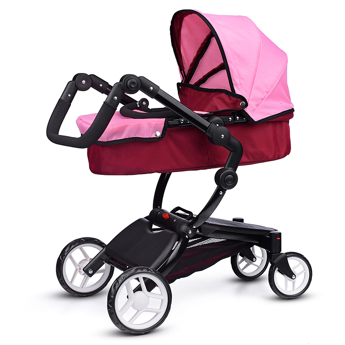Коляска для кукол 9641 металлическая, регулируемая ручка, с корзиной, цвет розовый