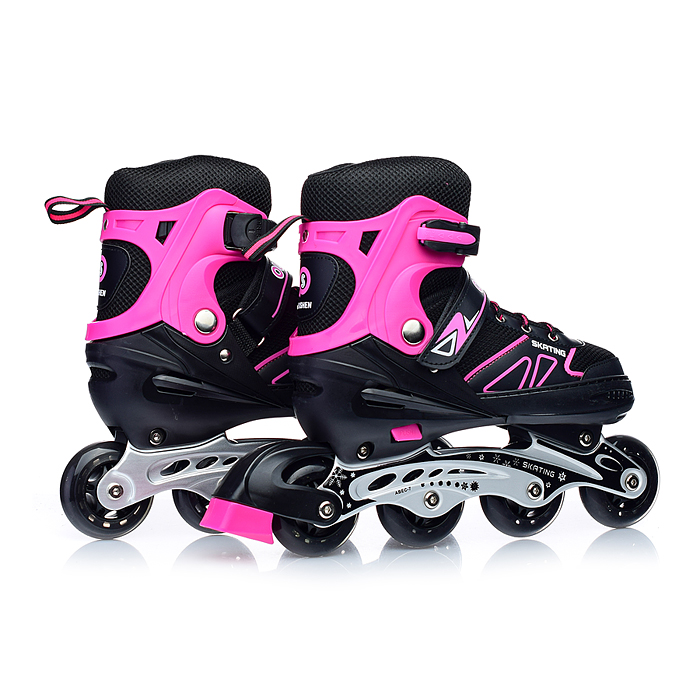 Фото к товару Роликовые коньки U001753Y раздвижные, PU колёса, размер L, черно-розовые, в сумке Роликовые коньки U001753Y раздвижные, PU колёса, размер L, черно-розовые, в сумке