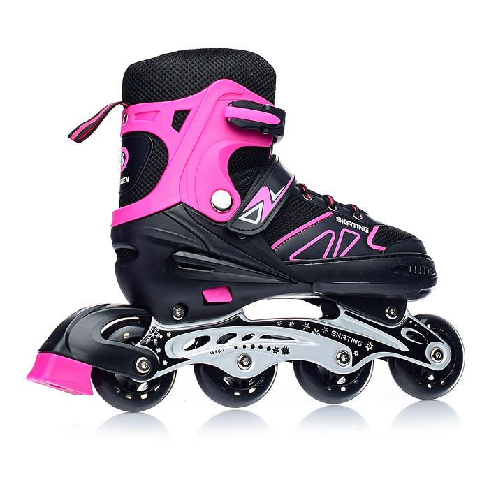 Фото к товару Роликовые коньки U001753Y раздвижные, PU колёса, размер L, черно-розовые, в сумке Роликовые коньки U001753Y раздвижные, PU колёса, размер L, черно-розовые, в сумке