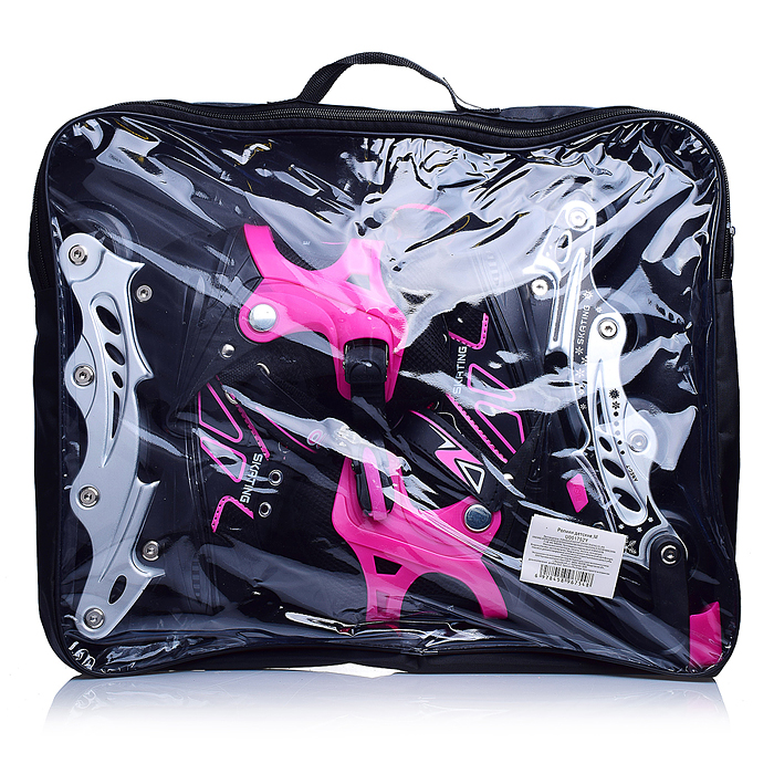 Фото к товару Роликовые коньки U001753Y раздвижные, PU колёса, размер L, черно-розовые, в сумке Роликовые коньки U001753Y раздвижные, PU колёса, размер L, черно-розовые, в сумке