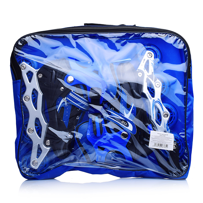 Фото к товару Роликовые коньки U001745Y раздвижные, PU колёса со светом, размер S, синие, в сумке Роликовые коньки U001745Y раздвижные, PU колёса со светом, размер S, синие, в сумке