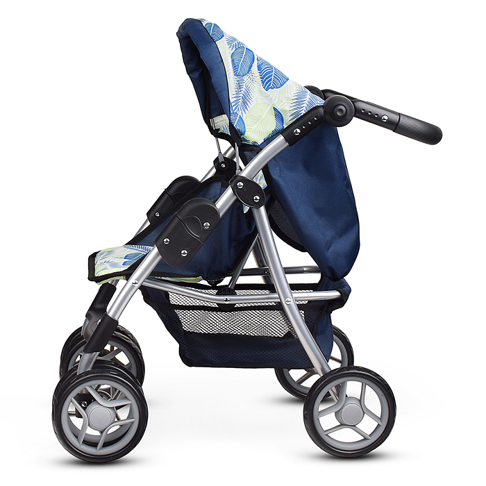 Коляска для кукол 9352 металл., складная, прогулочная с козырьком, с корзиной, принт листья