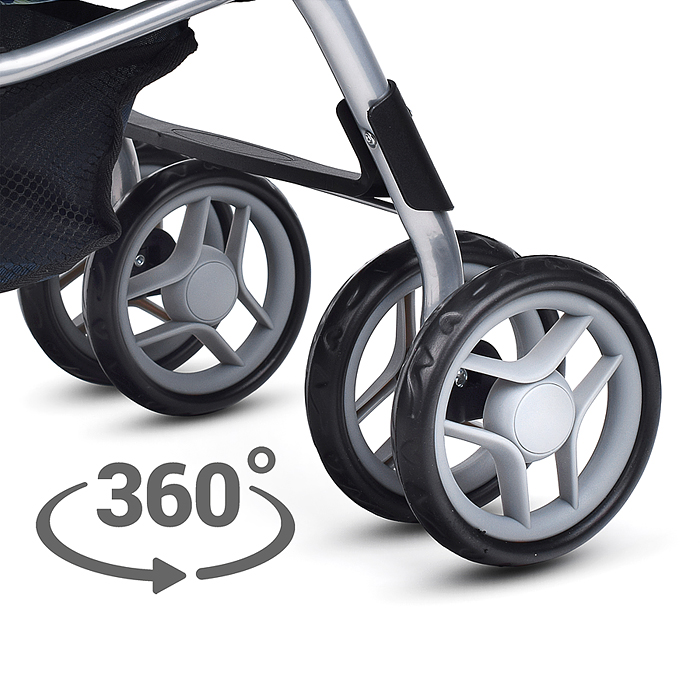 Коляска для кукол 9352 металл., складная, прогулочная с козырьком, с корзиной, принт листья