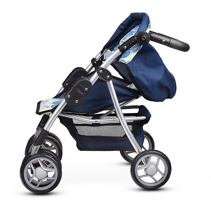 Коляска для кукол 9352 металл., складная, прогулочная с козырьком, с корзиной, принт листья