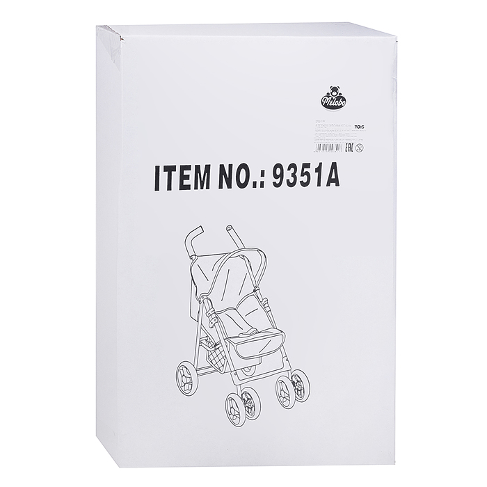 Коляска для кукол 9351A складная, с корзиной и козырьком, цвет серо-бордовая