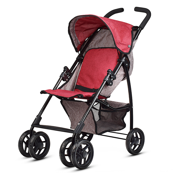 Коляска для кукол 9351A складная, с корзиной и козырьком, цвет серо-бордовая