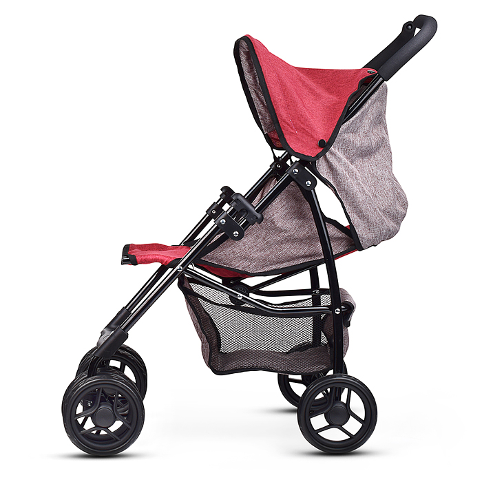 Коляска для кукол 9351A складная, с корзиной и козырьком, цвет серо-бордовая