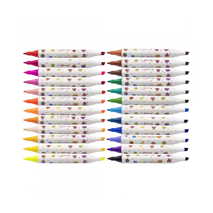 Набор скетчмаркеров DUO арома Yalong, 24 цв, основные,пулевид./клиновид 1-4 мм, сечение корпуса треу