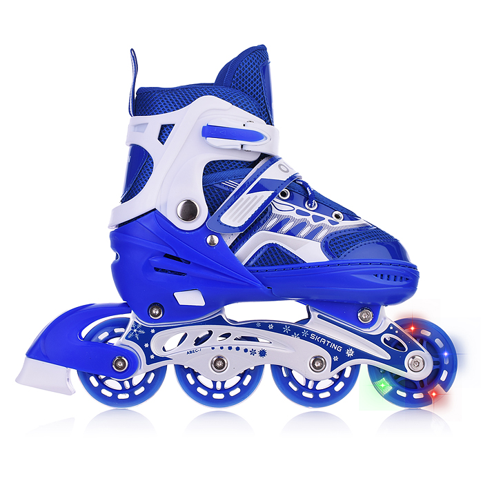 Фото к товару Роликовые коньки U001750Y раздвижные, PU колёса со светом, размер M, синие, в сумке Роликовые коньки U001750Y раздвижные, PU колёса со светом, размер M, синие, в сумке