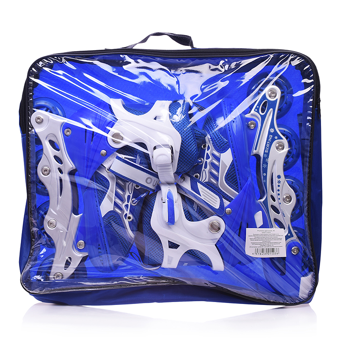Фото к товару Роликовые коньки U001750Y раздвижные, PU колёса со светом, размер M, синие, в сумке Роликовые коньки U001750Y раздвижные, PU колёса со светом, размер M, синие, в сумке
