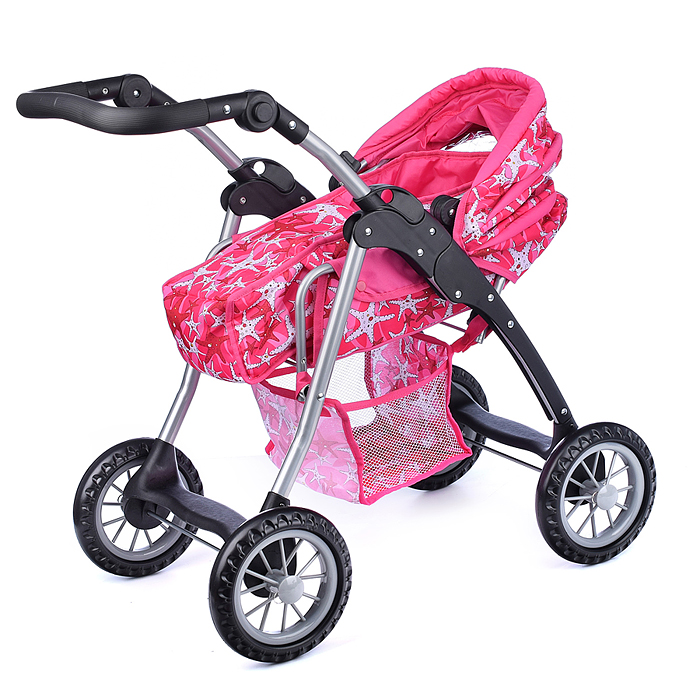 Коляска-люлька 9388 для кукол, металлическая, с корзиной, цвет морские звезды в пакете