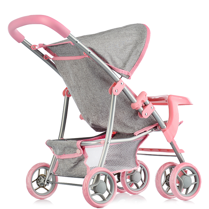 Коляска для кукол 9304BW-T, металлическая, складная, прогулочная, со столиком, с тентом, с корзиной,