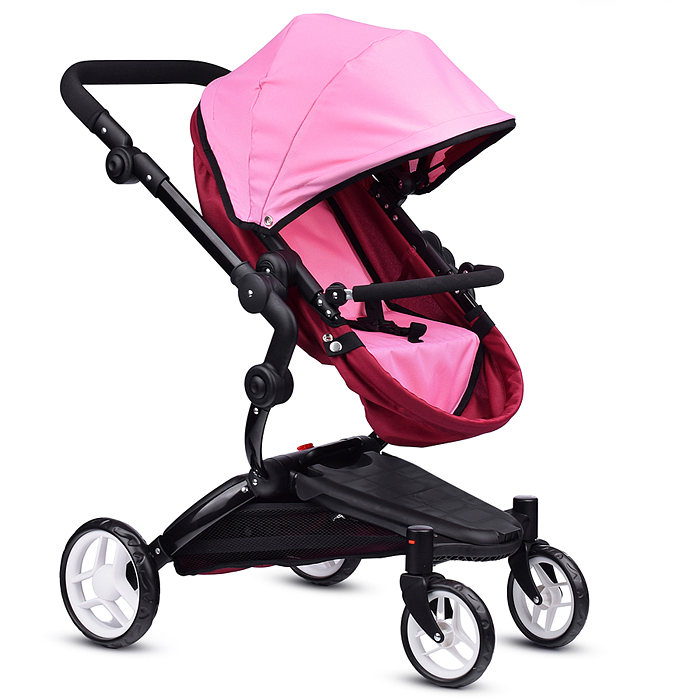 Коляска для кукол 9641 металлическая, регулируемая ручка, с корзиной, цвет розовый, в пакете