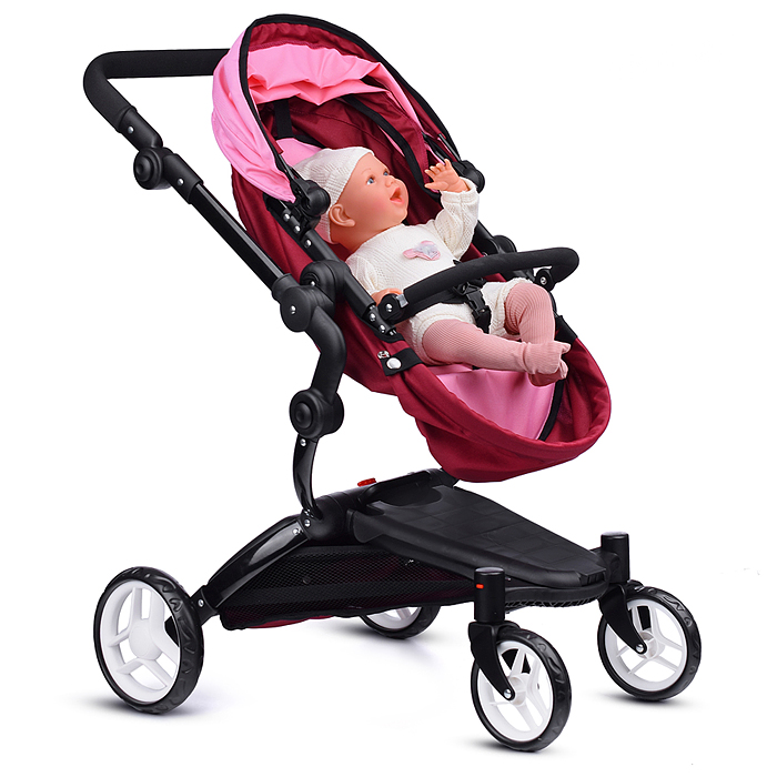 Коляска для кукол 9641 металлическая, регулируемая ручка, с корзиной, цвет розовый, в пакете