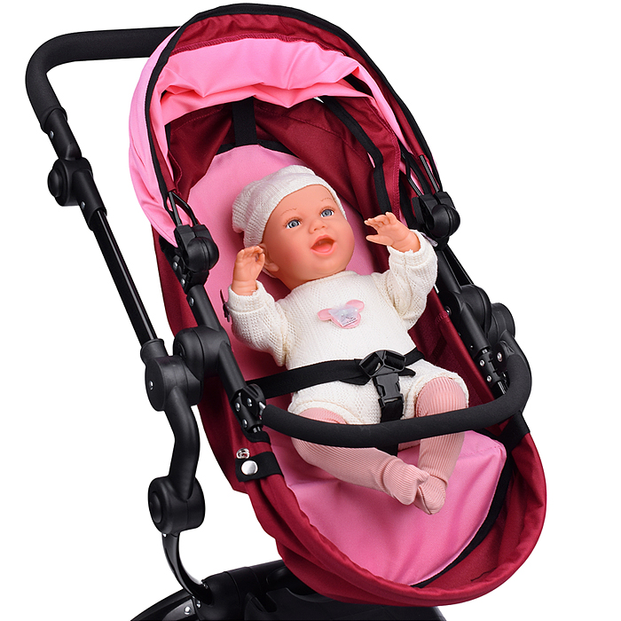 Коляска для кукол 9641 металлическая, регулируемая ручка, с корзиной, цвет розовый, в пакете