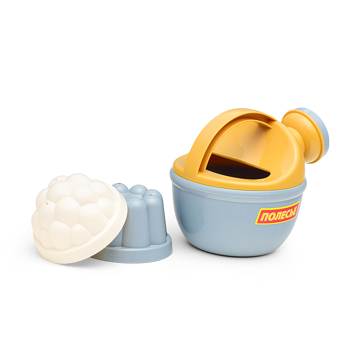 Набор №695: ведро-замок большое №2, ситечко-крепость большое, лопатка №5, грабельки №5, 2 формочки, 