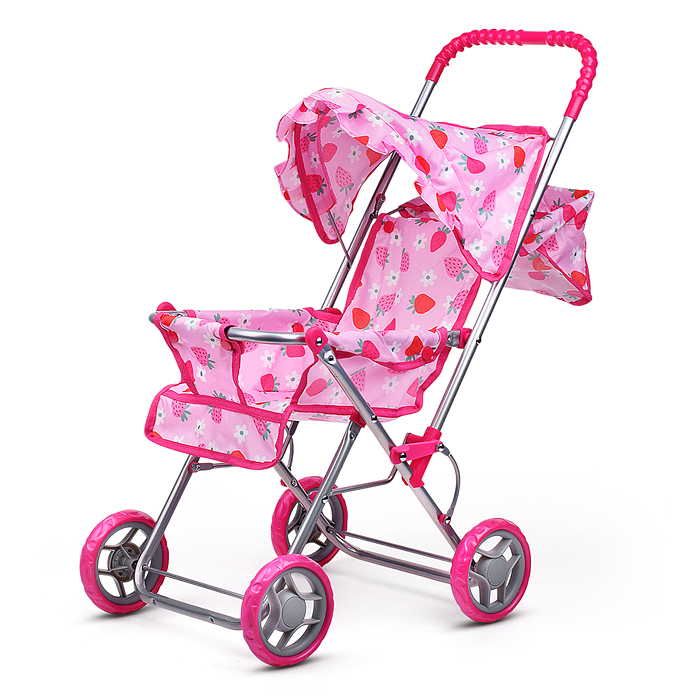 Фото к товару Коляска для кукол 9305 складная, прогулочная, с тентом, цвет клубнички на розовом Коляска для кукол 9305 складная, прогулочная, с тентом, цвет клубнички на розовом