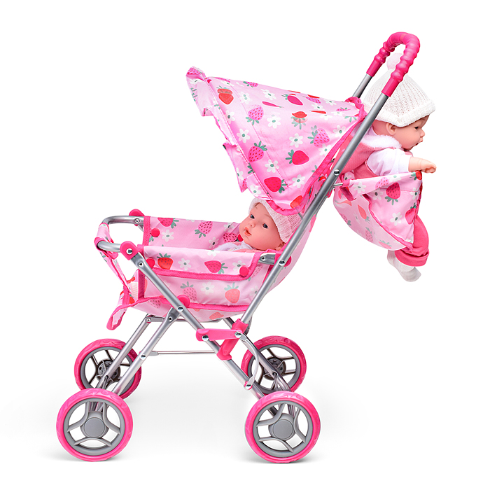 Фото к товару Коляска для кукол 9305 складная, прогулочная, с тентом, цвет клубнички на розовом Коляска для кукол 9305 складная, прогулочная, с тентом, цвет клубнички на розовом