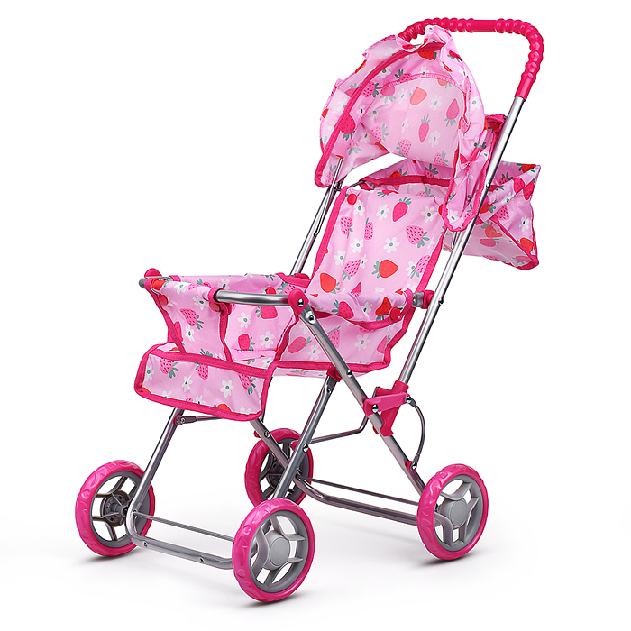 Фото к товару Коляска для кукол 9305 складная, прогулочная, с тентом, цвет клубнички на розовом Коляска для кукол 9305 складная, прогулочная, с тентом, цвет клубнички на розовом