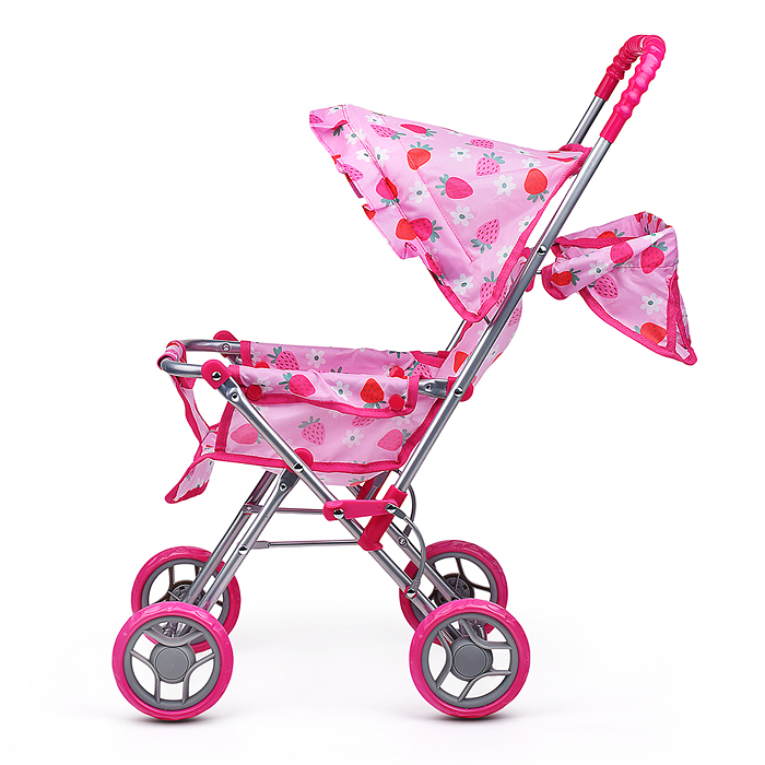 Фото к товару Коляска для кукол 9305 складная, прогулочная, с тентом, цвет клубнички на розовом Коляска для кукол 9305 складная, прогулочная, с тентом, цвет клубнички на розовом