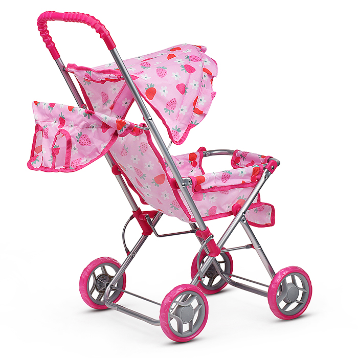 Фото к товару Коляска для кукол 9305 складная, прогулочная, с тентом, цвет клубнички на розовом Коляска для кукол 9305 складная, прогулочная, с тентом, цвет клубнички на розовом