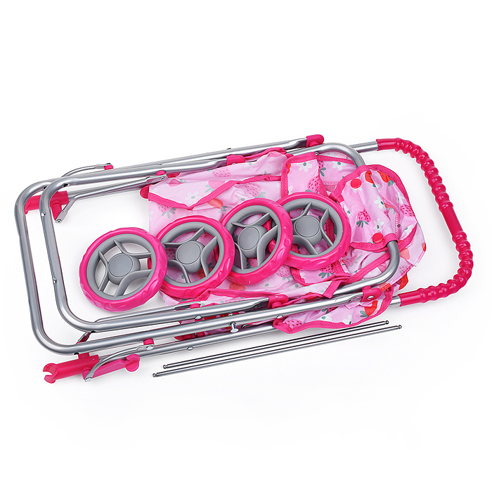 Фото к товару Коляска для кукол 9305 складная, прогулочная, с тентом, цвет клубнички на розовом Коляска для кукол 9305 складная, прогулочная, с тентом, цвет клубнички на розовом