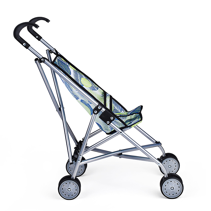 Коляска для кукол 9302W металлическая, складная, прогулочная, принт листья.