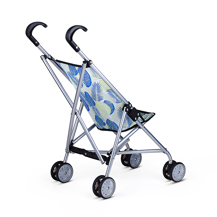 Коляска для кукол 9302W металлическая, складная, прогулочная, принт листья.