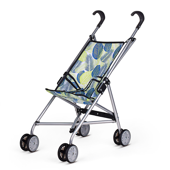 Коляска для кукол 9302W металлическая, складная, прогулочная, принт листья.