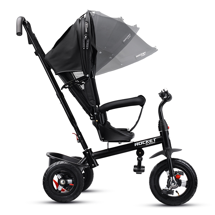 Фото к товару Велосипед трехколесный Rocket 137-BK, колеса надувные 12"/10", цвет черный Велосипед трехколесный Rocket 137-BK, колеса надувные 12"/10", цвет черный